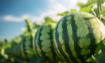 Watermelons growing in the field. Selective focus. nature.の素材