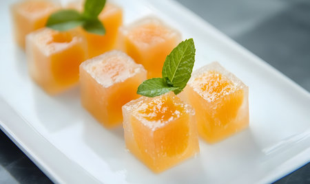 Thai dessert made of melon and coconut milk in white plateの素材