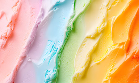 Close up of colorful ice cream on white background. Top view.の素材