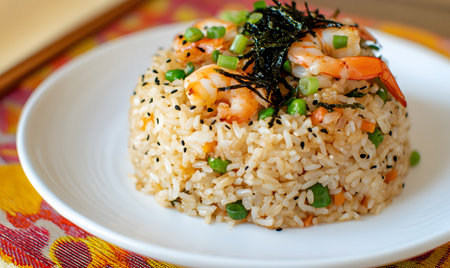 Fried rice with shrimps, seaweed and sesameの素材