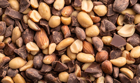 Background of chocolate and nuts. Top view. Close-up.の素材