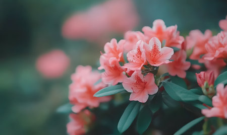 Pink rhododendron flowers blooming in the garden.の素材