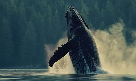 Humpback whale jumps out of the water. 3d renderの素材
