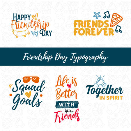 Friendship Day Typography Hand Lettering Setのイラスト素材