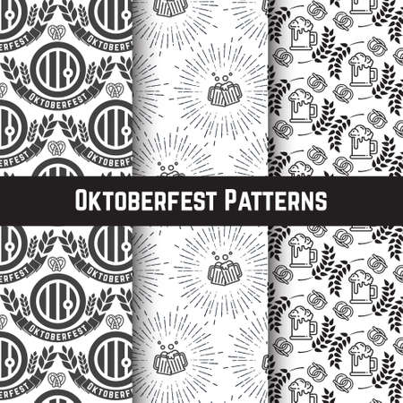 Oktoberfest Monochrome Beer Alcohol Seamless Patternsのイラスト素材