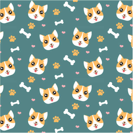Dog Seamless Pattern Background, Happy dog with bone and heart, Cartoon Dog Vector illustration, wallpaperのイラスト素材