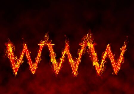 WWW burning text with flames on black background.