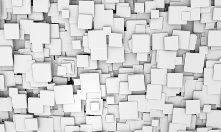 Abstract geometric background pattern of white 3d cubes in different sizes in different orientations for a futuristic backdropの写真素材