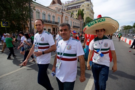 Russia, Rostov-on-Don - June 23, 2018: Mexican fans before the match South Korea - Mexico. World Cup 2018 in Russiaのeditorial素材