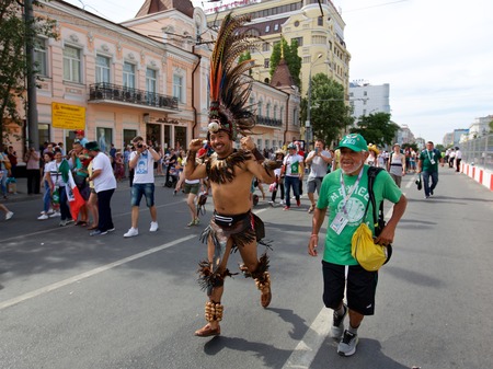 Russia, Rostov-on-Don - June 23, 2018: Mexican fans before the match South Korea - Mexico. World Cup 2018 in Russiaのeditorial素材