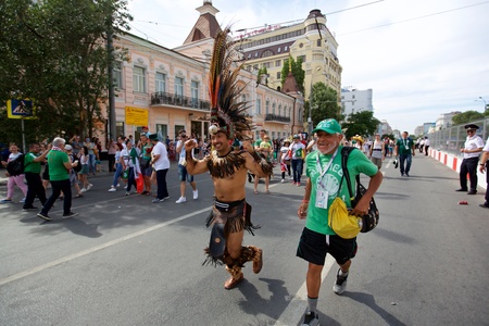 Russia, Rostov-on-Don - June 23, 2018: Mexican fans before the match South Korea - Mexico. World Cup 2018 in Russiaのeditorial素材