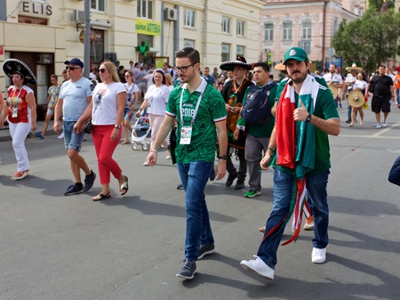 Russia, Rostov-on-Don - June 23, 2018: Mexican fans before the match South Korea - Mexico. World Cup 2018 in Russiaのeditorial素材