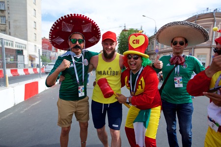Russia, Rostov-on-Don - June 23, 2018: Mexican fans before the match South Korea - Mexico. World Cup 2018 in Russiaのeditorial素材