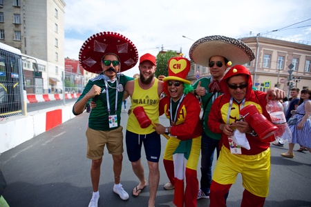 Russia, Rostov-on-Don - June 23, 2018: Mexican fans before the match South Korea - Mexico. World Cup 2018 in Russiaのeditorial素材
