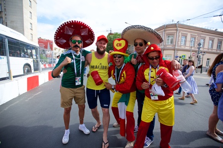 Russia, Rostov-on-Don - June 23, 2018: Mexican fans before the match South Korea - Mexico. World Cup 2018 in Russiaのeditorial素材
