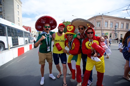 Russia, Rostov-on-Don - June 23, 2018: Mexican fans before the match South Korea - Mexico. World Cup 2018 in Russiaのeditorial素材