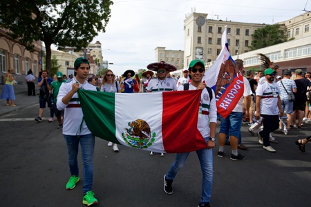 Russia, Rostov-on-Don - June 23, 2018: Mexican fans before the match South Korea - Mexico. World Cup 2018 in Russiaのeditorial素材