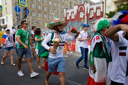 Russia, Rostov-on-Don - June 23, 2018: Mexican fans before the match South Korea - Mexico. World Cup 2018 in Russiaのeditorial素材