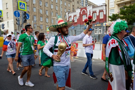 Russia, Rostov-on-Don - June 23, 2018: Mexican fans before the match South Korea - Mexico. World Cup 2018 in Russiaのeditorial素材
