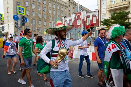 Russia, Rostov-on-Don - June 23, 2018: Mexican fans before the match South Korea - Mexico. World Cup 2018 in Russiaのeditorial素材