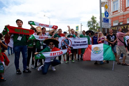 Russia, Rostov-on-Don - June 23, 2018: Mexican fans before the match South Korea - Mexico. World Cup 2018 in Russiaのeditorial素材