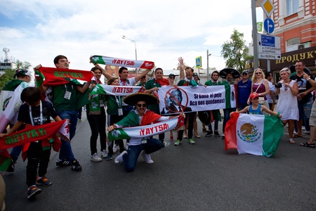 Russia, Rostov-on-Don - June 23, 2018: Mexican fans before the match South Korea - Mexico. World Cup 2018 in Russiaのeditorial素材