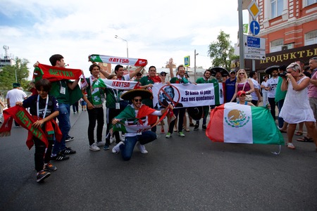 Russia, Rostov-on-Don - June 23, 2018: Mexican fans before the match South Korea - Mexico. World Cup 2018 in Russiaのeditorial素材