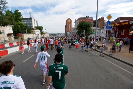 Russia, Rostov-on-Don - June 23, 2018: Mexican fans before the match South Korea - Mexico. World Cup 2018 in Russiaのeditorial素材