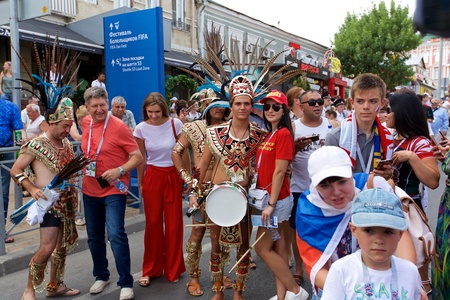 Russia, Rostov-on-Don - June 23, 2018: Mexican fans before the match South Korea - Mexico. World Cup 2018 in Russiaのeditorial素材