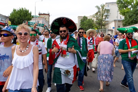 Russia, Rostov-on-Don - June 23, 2018: Mexican fans before the match South Korea - Mexico. World Cup 2018 in Russiaのeditorial素材