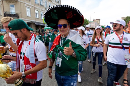 Russia, Rostov-on-Don - June 23, 2018: Mexican fans before the match South Korea - Mexico. World Cup 2018 in Russiaのeditorial素材