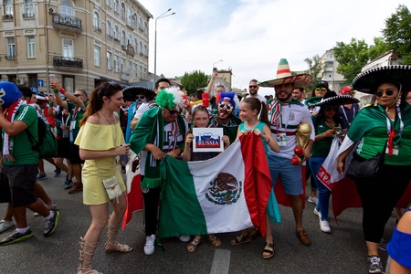 Russia, Rostov-on-Don - June 23, 2018: Mexican fans before the match South Korea - Mexico. World Cup 2018 in Russiaのeditorial素材
