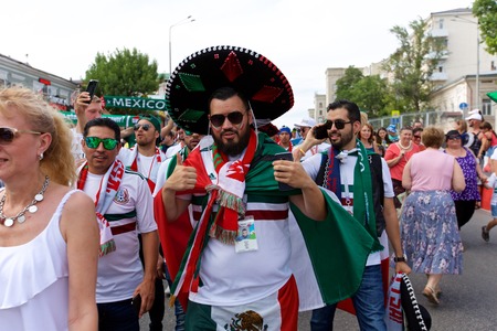 Russia, Rostov-on-Don - June 23, 2018: Mexican fans before the match South Korea - Mexico. World Cup 2018 in Russiaのeditorial素材