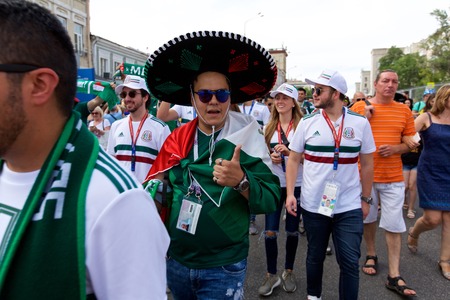 Russia, Rostov-on-Don - June 23, 2018: Mexican fans before the match South Korea - Mexico. World Cup 2018 in Russiaのeditorial素材