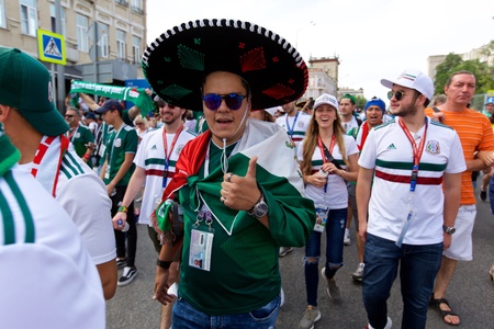 Russia, Rostov-on-Don - June 23, 2018: Mexican fans before the match South Korea - Mexico. World Cup 2018 in Russiaのeditorial素材