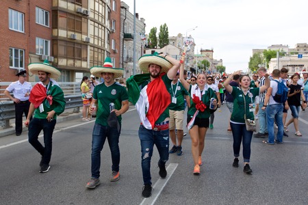Russia, Rostov-on-Don - June 23, 2018: Mexican fans before the match South Korea - Mexico. World Cup 2018 in Russiaのeditorial素材