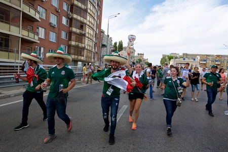 Russia, Rostov-on-Don - June 23, 2018: Mexican fans before the match South Korea - Mexico. World Cup 2018 in Russiaのeditorial素材