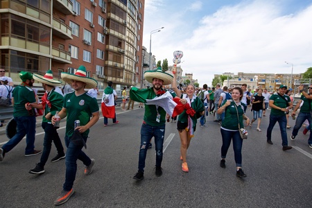 Russia, Rostov-on-Don - June 23, 2018: Mexican fans before the match South Korea - Mexico. World Cup 2018 in Russiaのeditorial素材