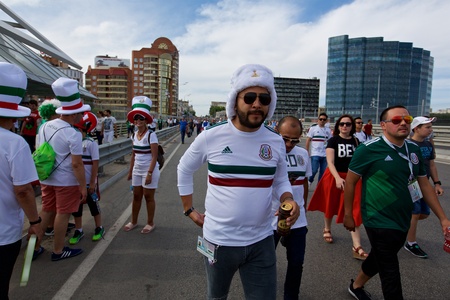 Russia, Rostov-on-Don - June 23, 2018: Mexican fans before the match South Korea - Mexico. World Cup 2018 in Russiaのeditorial素材