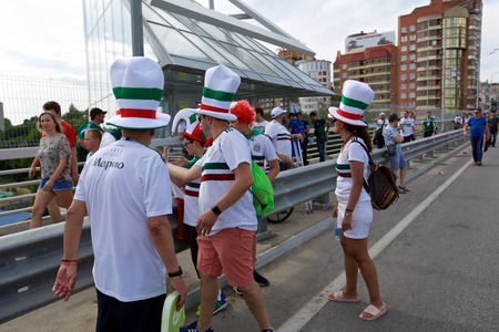 Russia, Rostov-on-Don - June 23, 2018: Mexican fans before the match South Korea - Mexico. World Cup 2018 in Russiaのeditorial素材