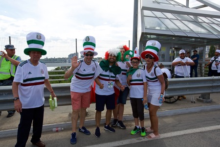 Russia, Rostov-on-Don - June 23, 2018: Mexican fans before the match South Korea - Mexico. World Cup 2018 in Russiaのeditorial素材