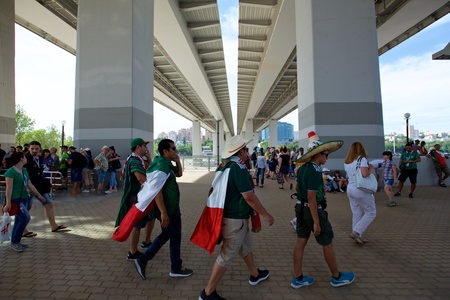 Russia, Rostov-on-Don - June 23, 2018: Mexican fans before the match South Korea - Mexico. World Cup 2018 in Russiaのeditorial素材