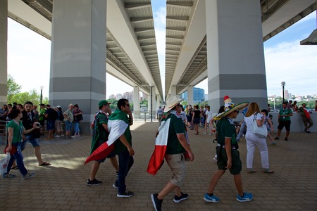 Russia, Rostov-on-Don - June 23, 2018: Mexican fans before the match South Korea - Mexico. World Cup 2018 in Russiaのeditorial素材