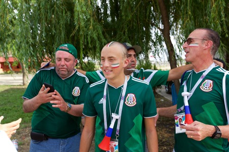 Russia, Rostov-on-Don - June 23, 2018: Mexican fans before the match South Korea - Mexico. World Cup 2018 in Russiaのeditorial素材