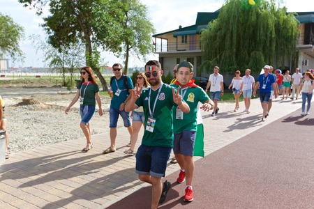 Russia, Rostov-on-Don - June 23, 2018: Mexican fans before the match South Korea - Mexico. World Cup 2018 in Russiaのeditorial素材