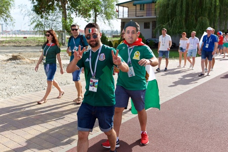 Russia, Rostov-on-Don - June 23, 2018: Mexican fans before the match South Korea - Mexico. World Cup 2018 in Russiaのeditorial素材