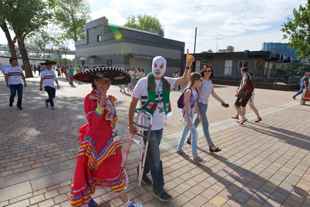 Russia, Rostov-on-Don - June 23, 2018: Mexican fans before the match South Korea - Mexico. World Cup 2018 in Russiaのeditorial素材