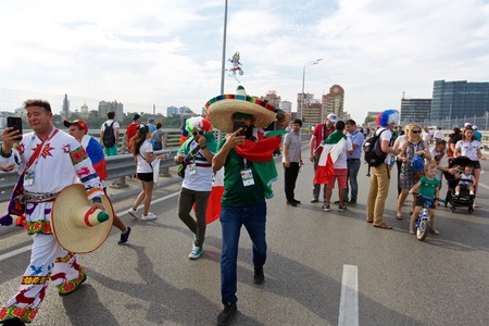 Russia, Rostov-on-Don - June 23, 2018: Mexican fans before the match South Korea - Mexico. World Cup 2018 in Russiaのeditorial素材