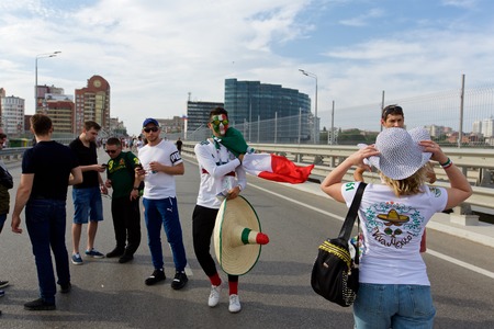 Russia, Rostov-on-Don - June 23, 2018: Mexican fans before the match South Korea - Mexico. World Cup 2018 in Russiaのeditorial素材
