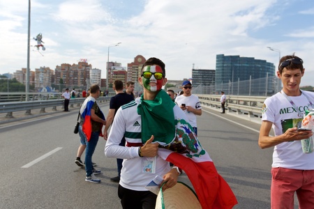Russia, Rostov-on-Don - June 23, 2018: Mexican fans before the match South Korea - Mexico. World Cup 2018 in Russiaのeditorial素材